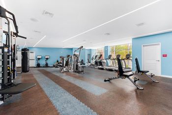 Fitness room with punching bag training area